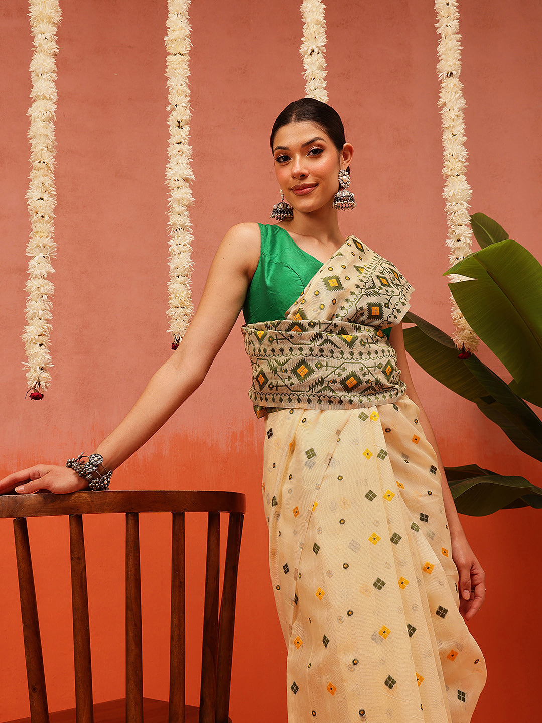 Geomatric Work Cotton Jamdani Saree