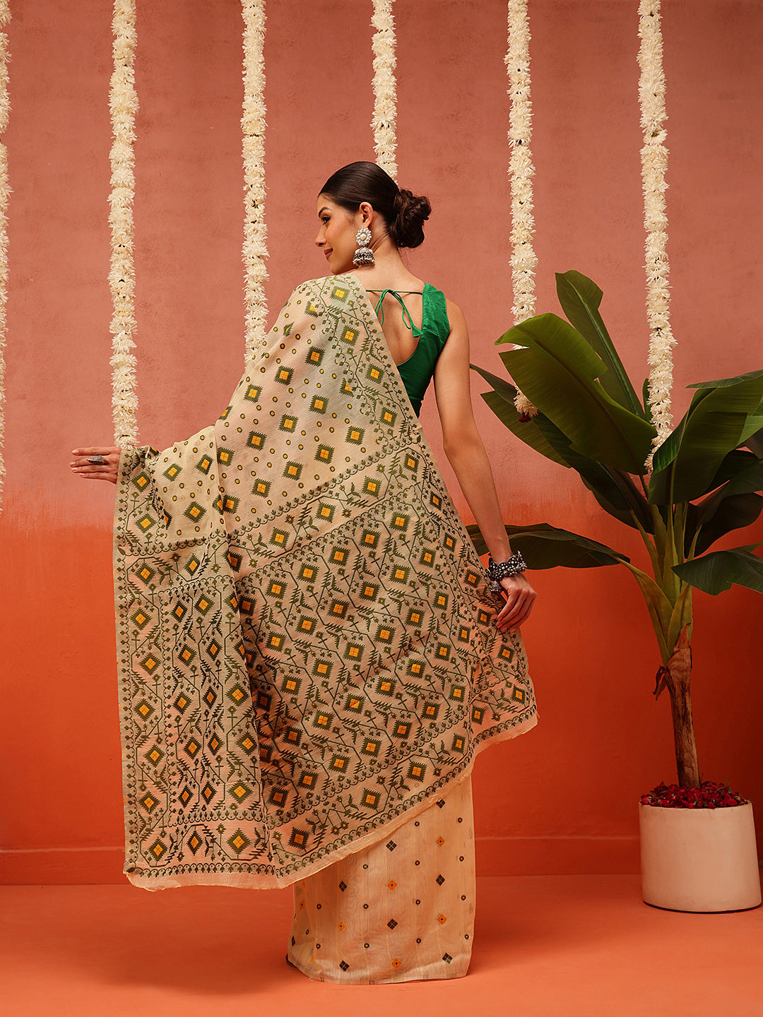 Geomatric Work Cotton Jamdani Saree