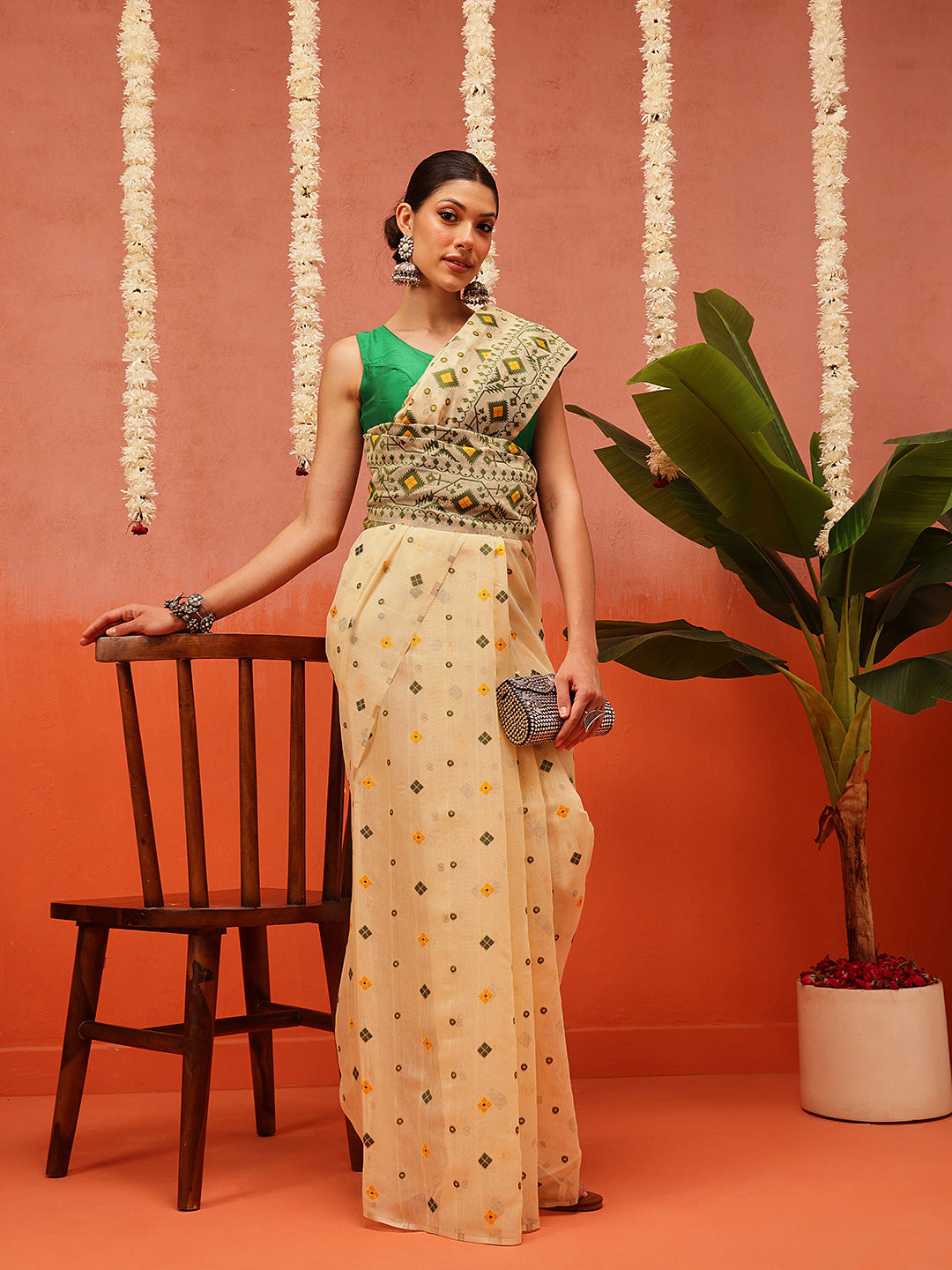 Geomatric Work Cotton Jamdani Saree