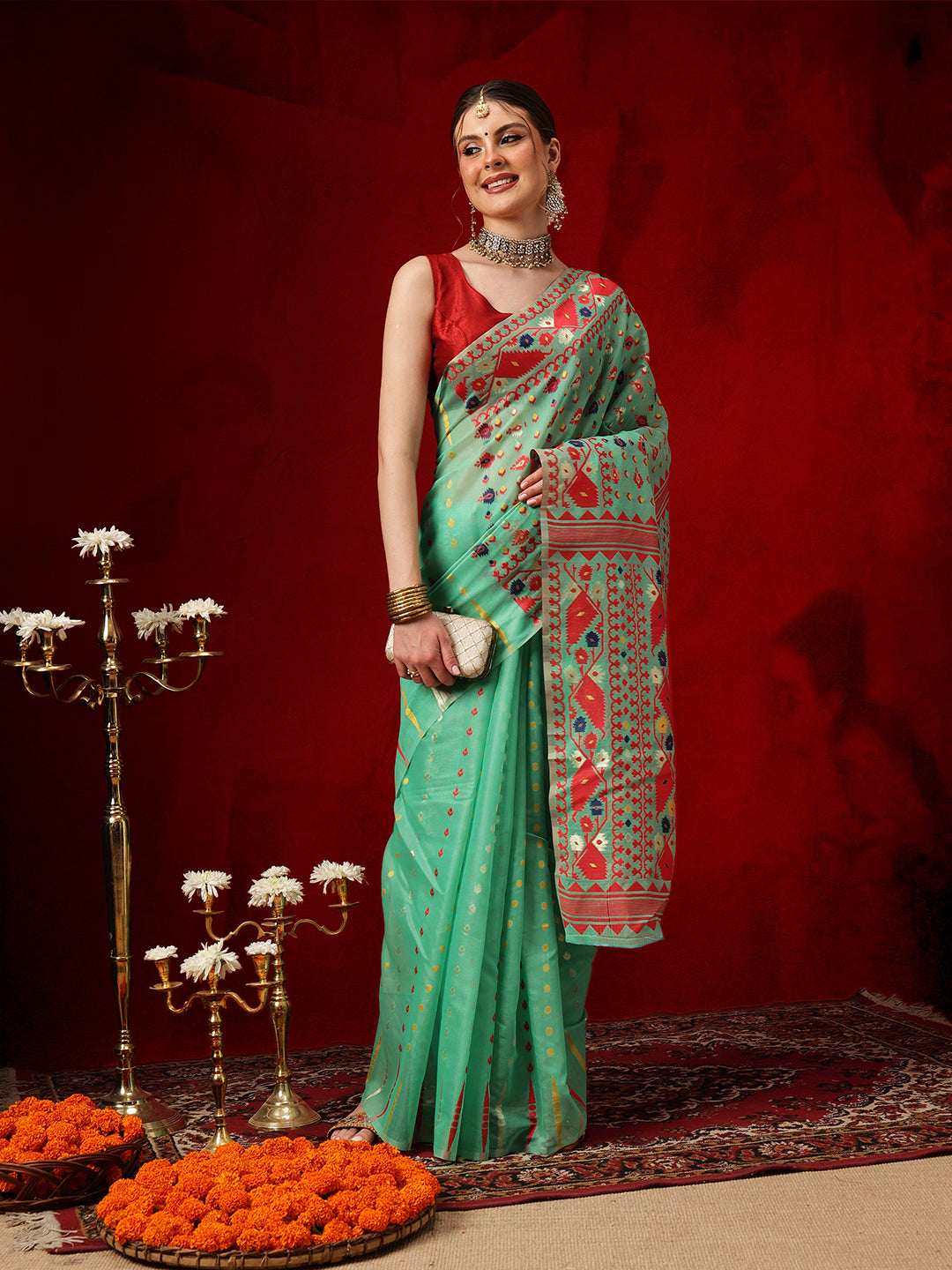 Cotton Jamdani Saree With Unstitched Blouse Piece