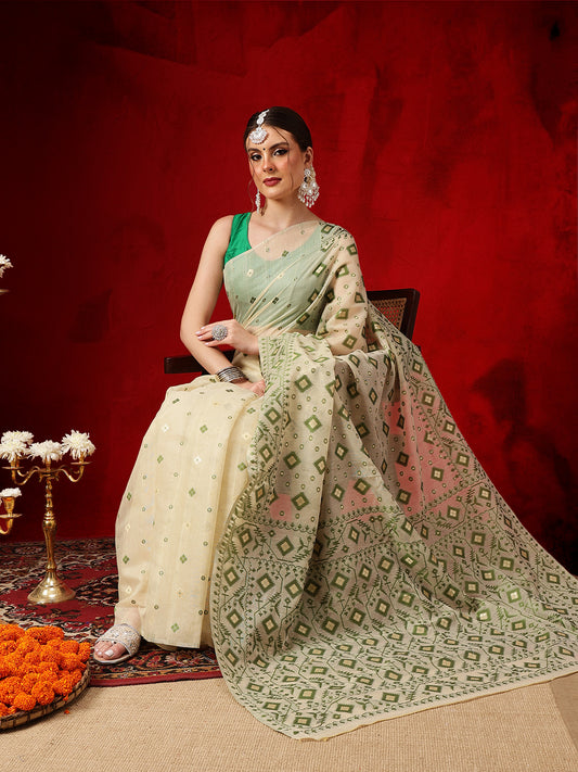 Cotton Jamdani Saree With Unstitched Blouse Piece