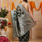 Green & Silver Threads Work Cotton Jamdani Saree