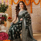 Green & Silver Threads Work Cotton Jamdani Saree