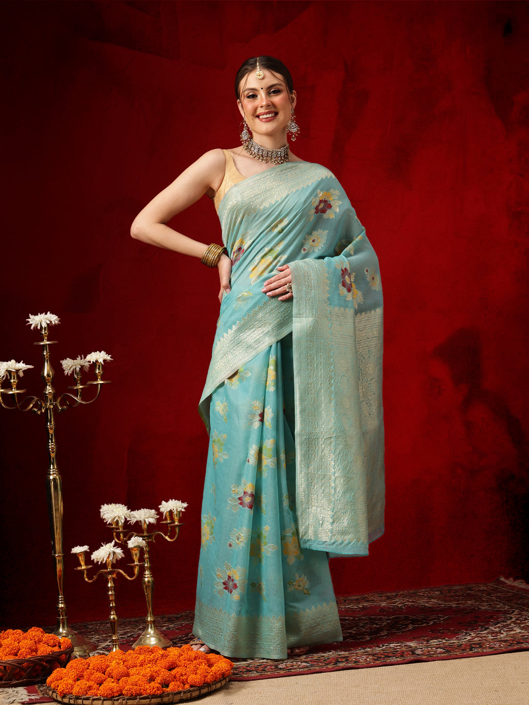 Cotton Jamdani Saree With Unstitched Blouse Piece