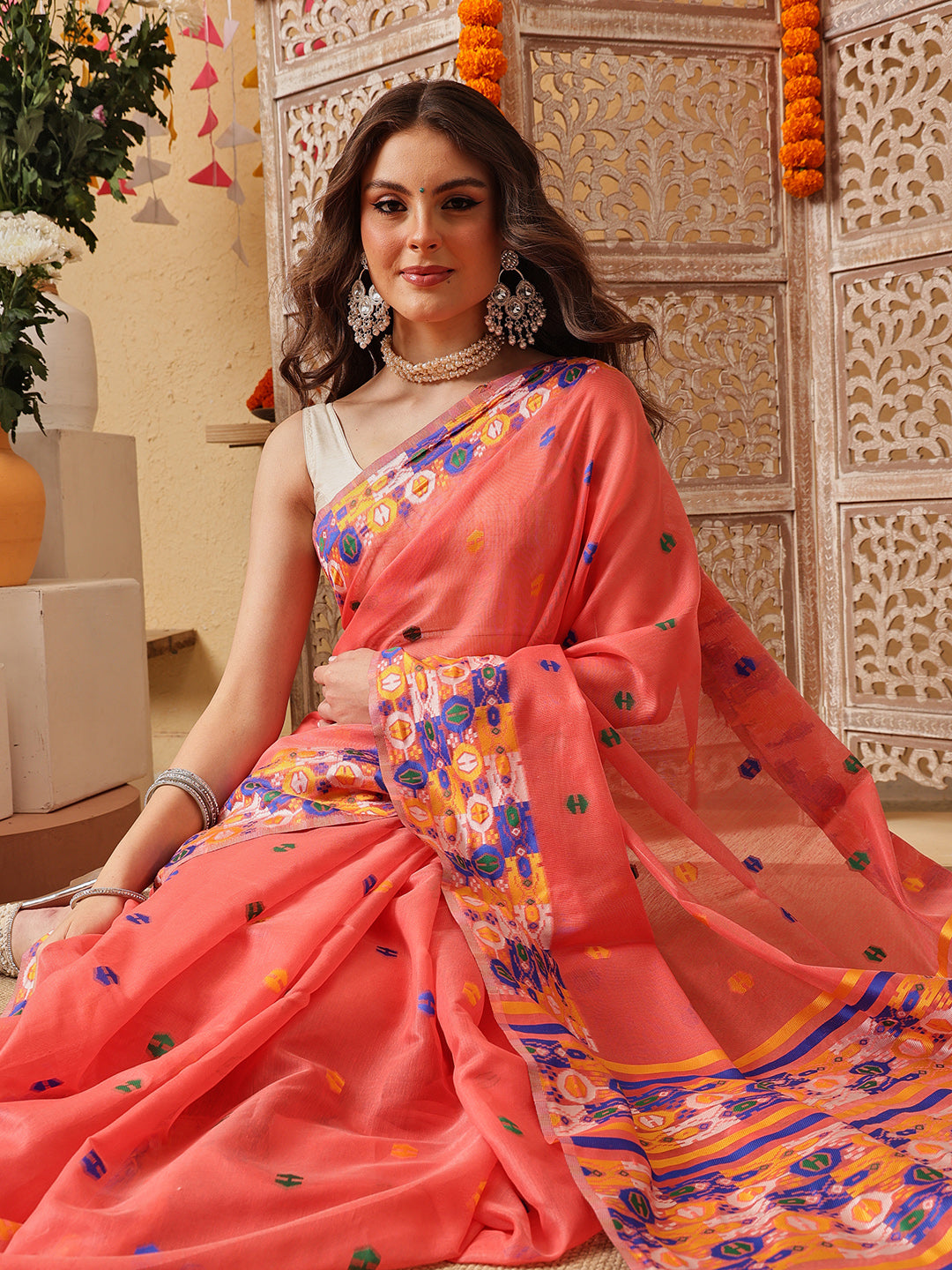 Cotton Jamdani Saree With Unstitched Blouse Piece