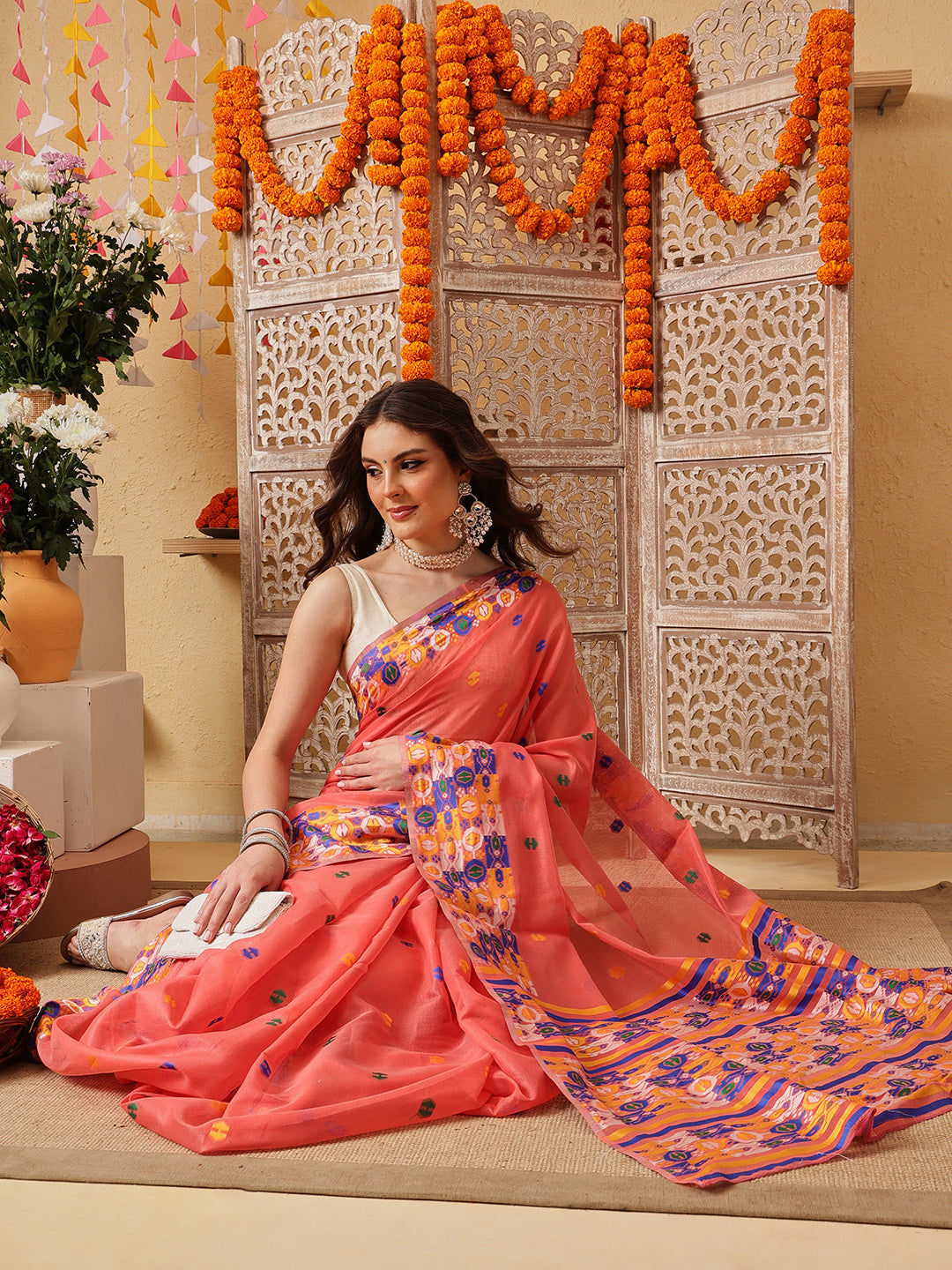 Cotton Jamdani Saree With Unstitched Blouse Piece