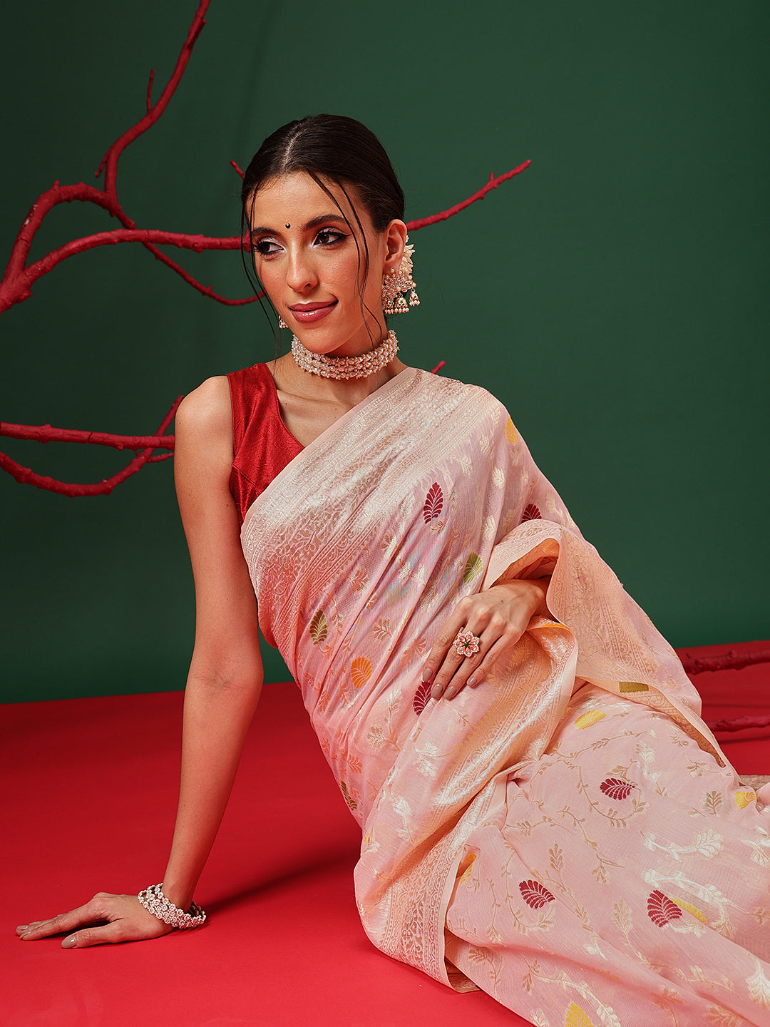 Dhakai Cotton Phulkari Jamdani Saree