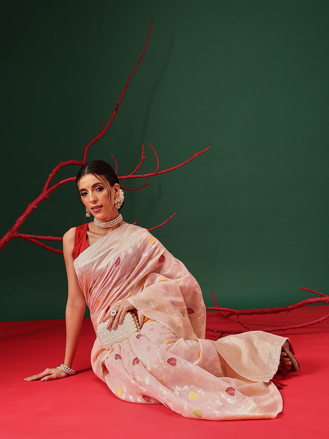 Dhakai Cotton Phulkari Jamdani Saree