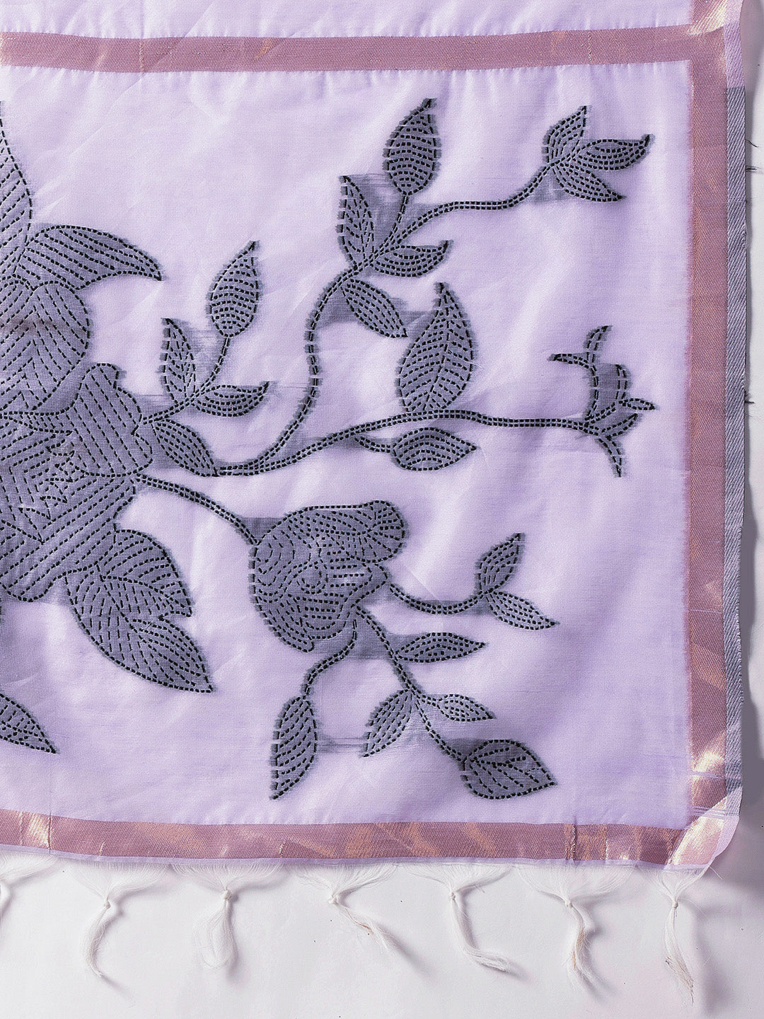 Light Color Jamdani Saree With Small Zari Border & Tassels