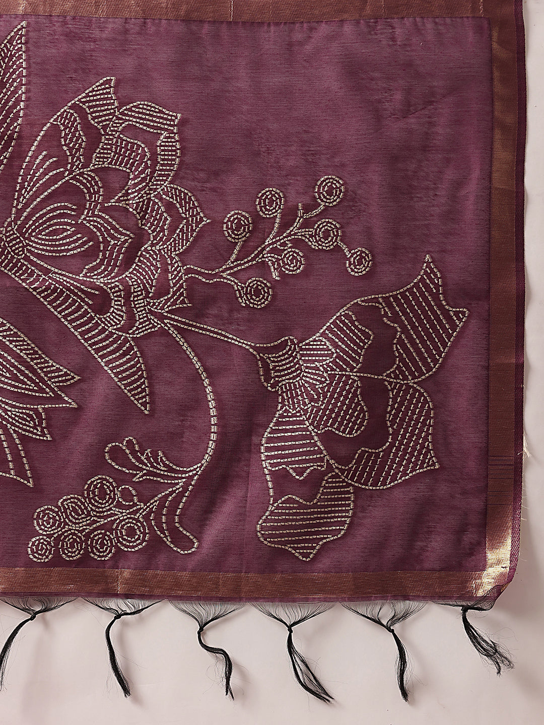 Cotton Blend Woven Design Handloom Premium Jamdani Saree With Tassels