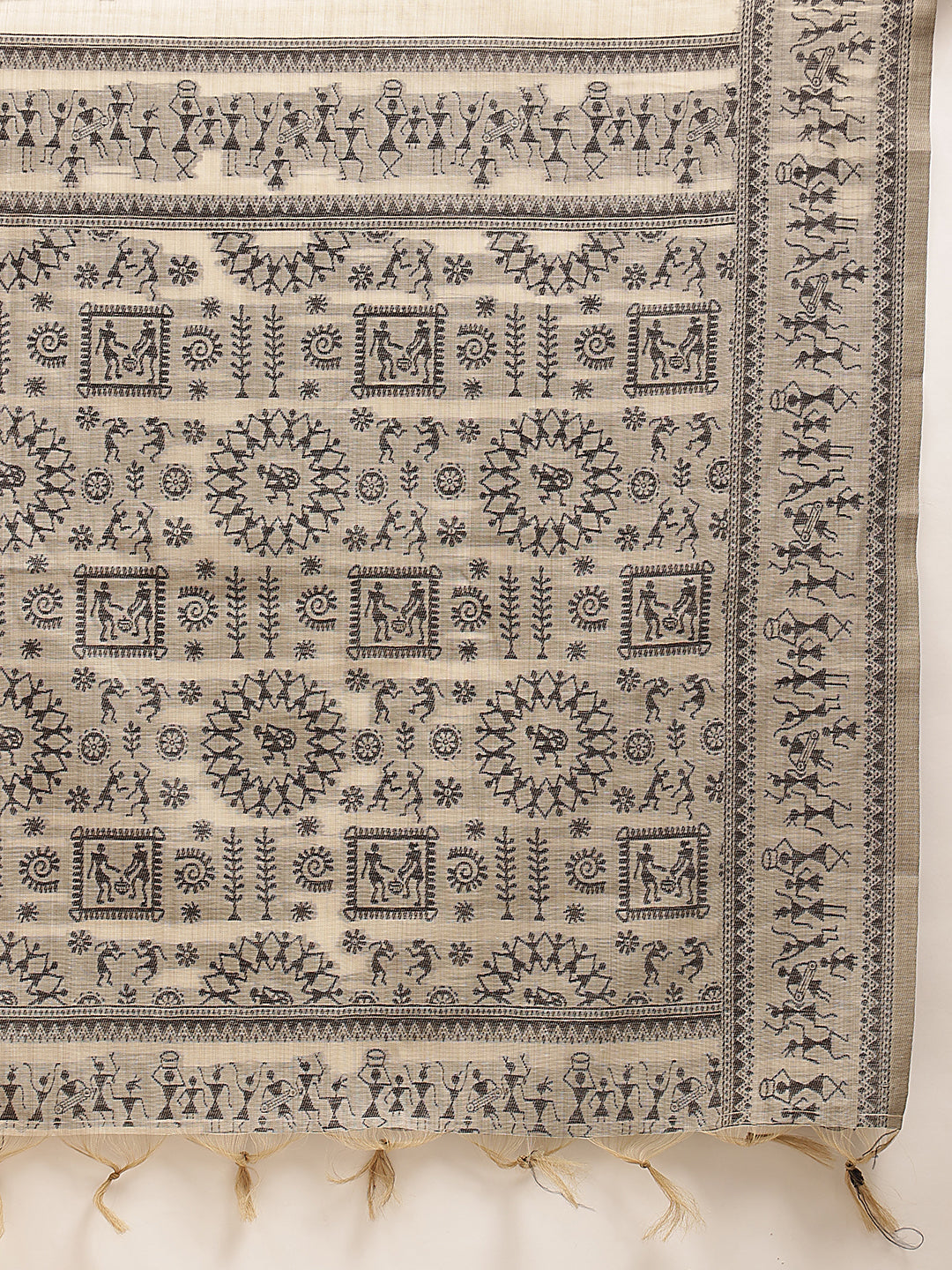 Cotton Blend Woven Design Handloom Premium Jamdani Saree With Tassels