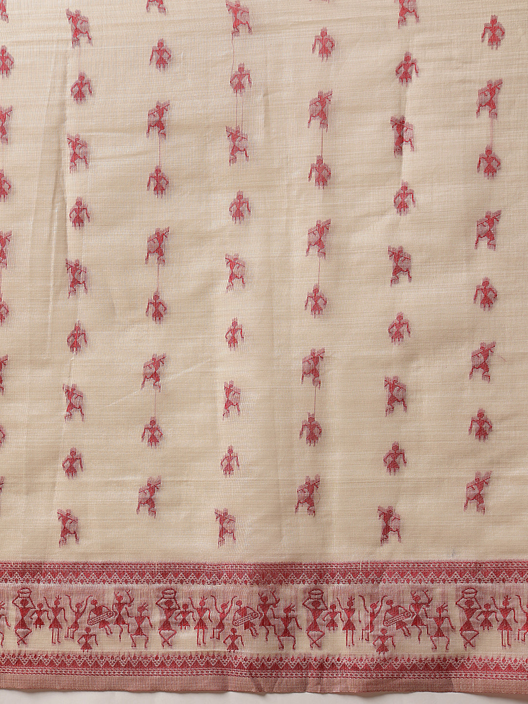 Cotton Blend Woven Design Handloom Premium Jamdani Saree With Tassels