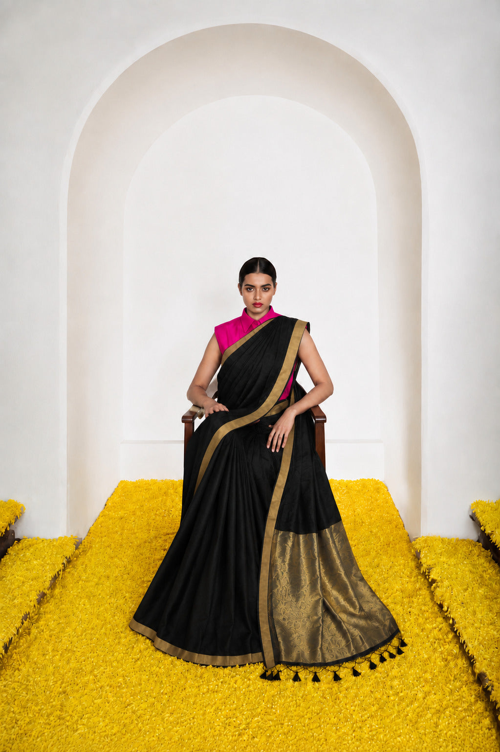 Women's Cotton Silk Saree with Rich Zari Woven Pallu, Elegant Golden Border & Tassels