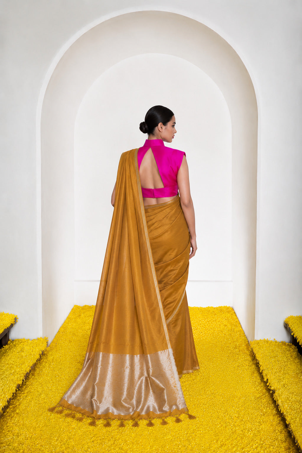 Women's Cotton Silk Saree with Rich Zari Woven Pallu, Elegant Golden Border & Tassels