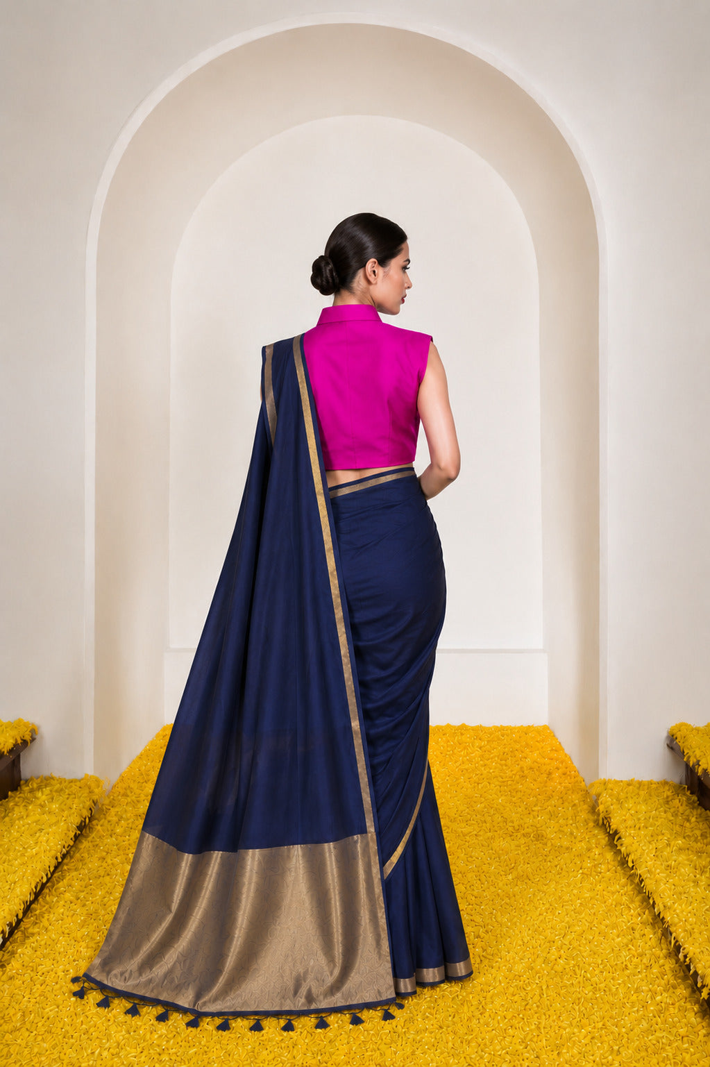 Women's Cotton Silk Saree with Rich Zari Woven Pallu, Elegant Golden Border & Tassels