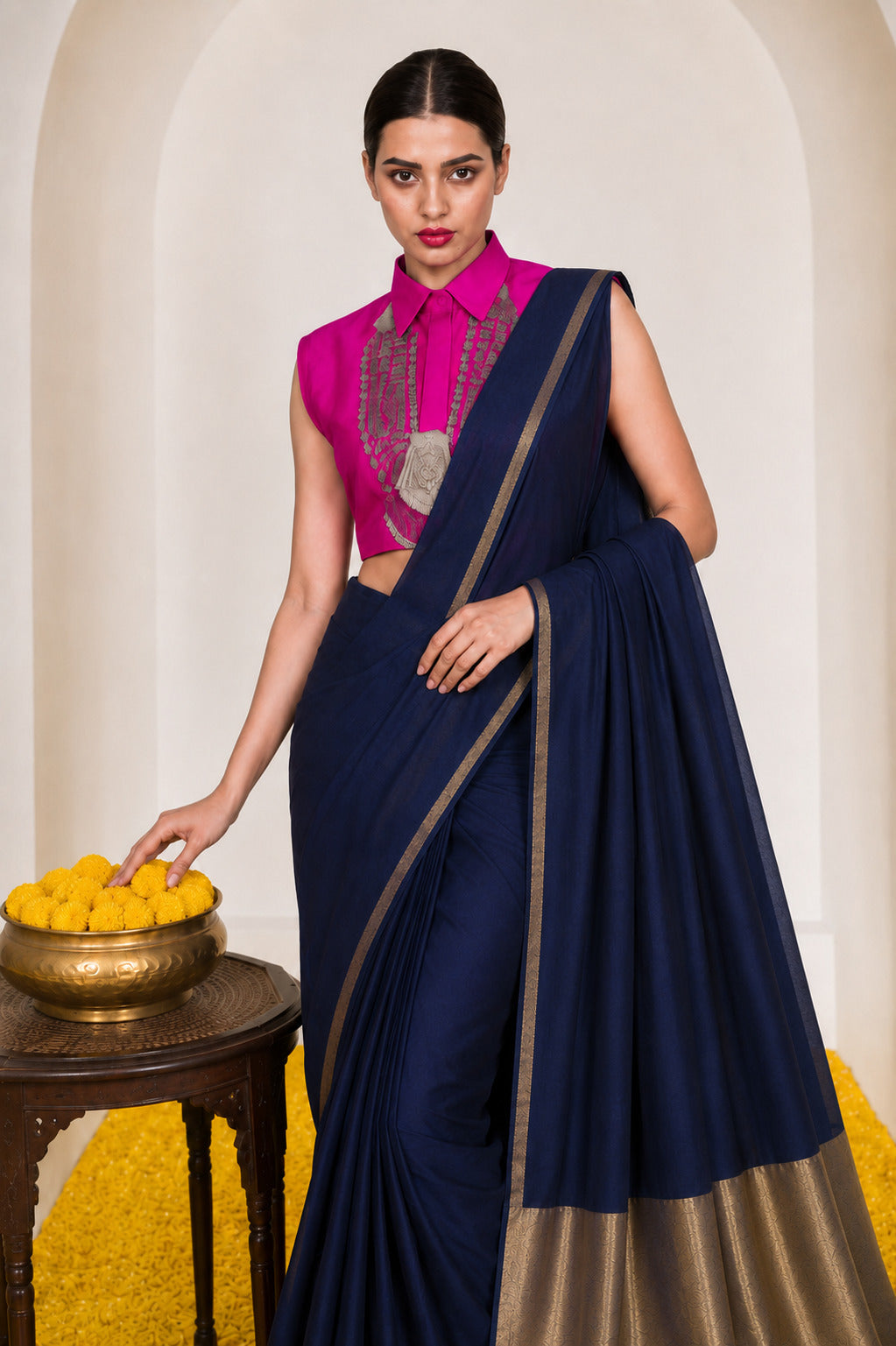 Women's Cotton Silk Saree with Rich Zari Woven Pallu, Elegant Golden Border & Tassels