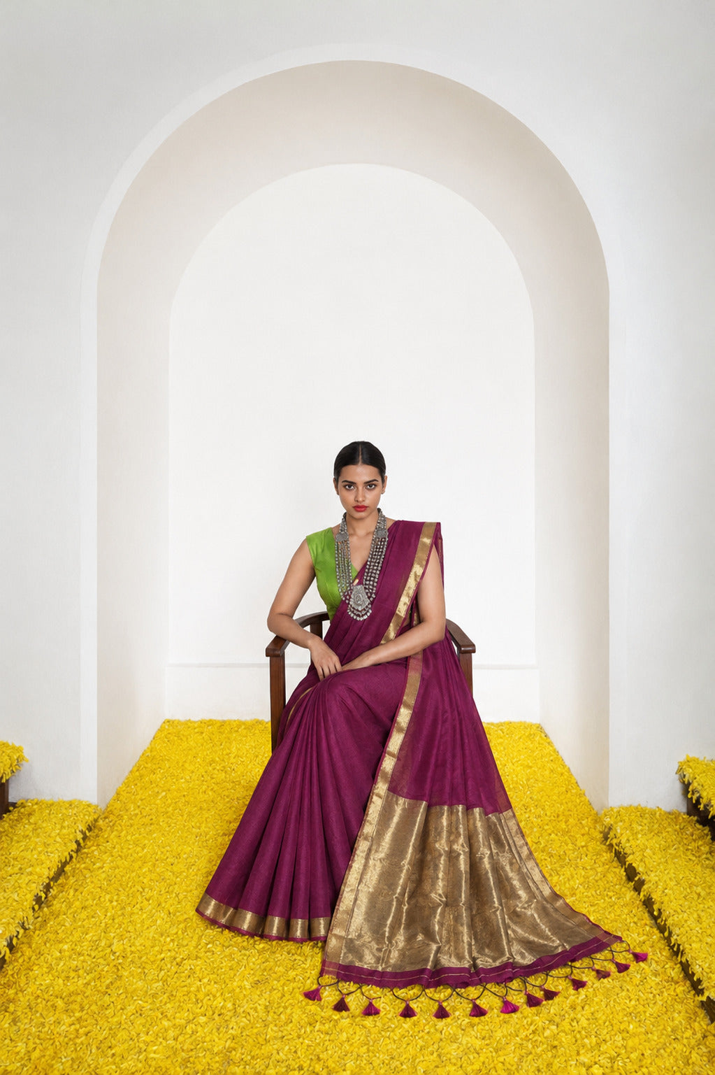 Women's Cotton Silk Saree with Rich Zari Woven Pallu, Elegant Golden Border & Tassels