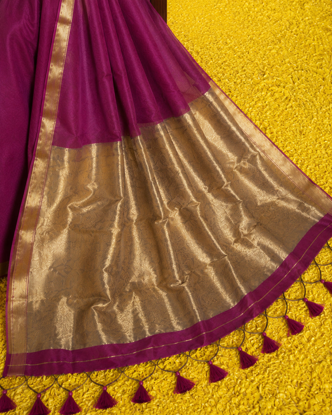 Women's Cotton Silk Saree with Rich Zari Woven Pallu, Elegant Golden Border & Tassels