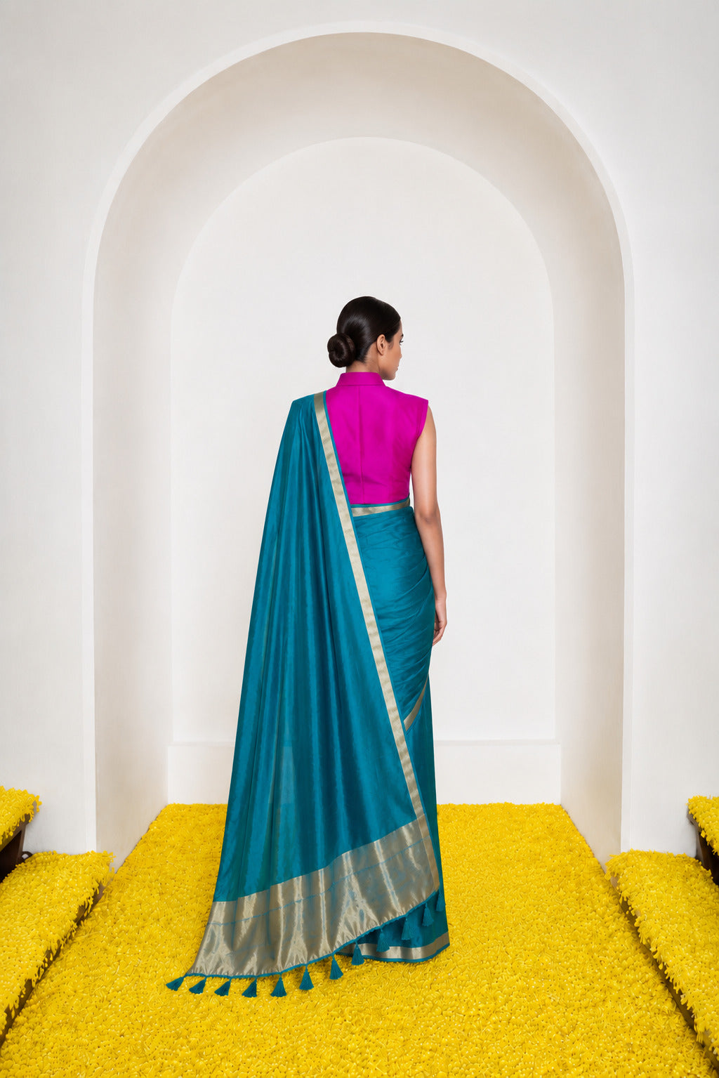 Women's Cotton Silk Saree with Rich Zari Woven Pallu, Elegant Golden Border & Tassels