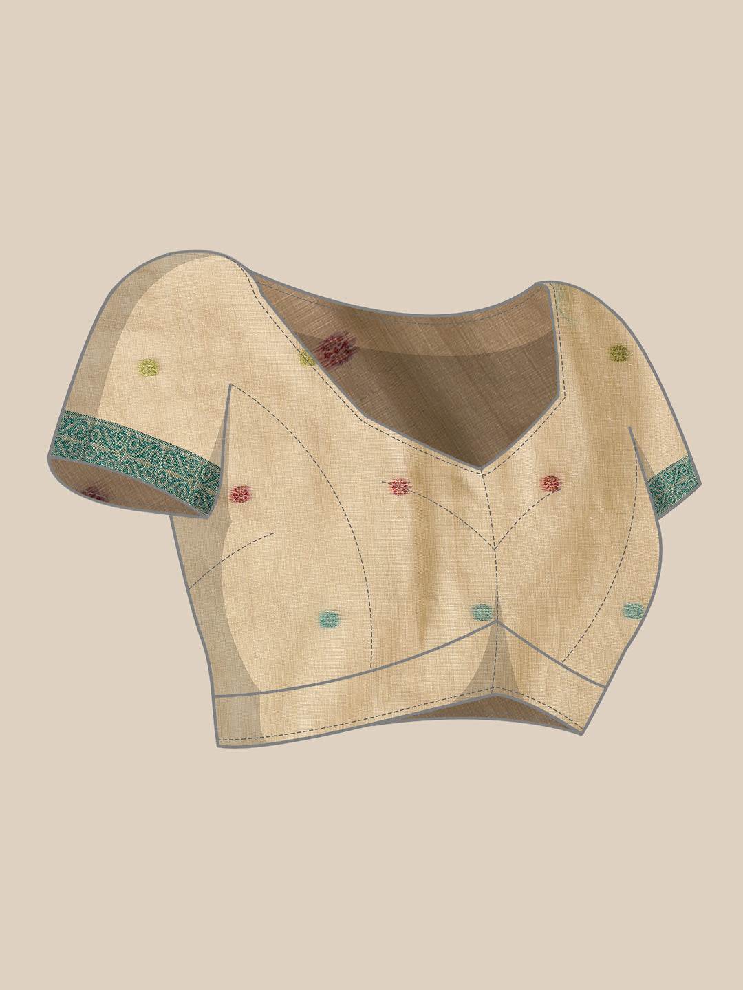 Handloom Inspired Premium Cotton Saree With Animal Motifs – Beige – view 7