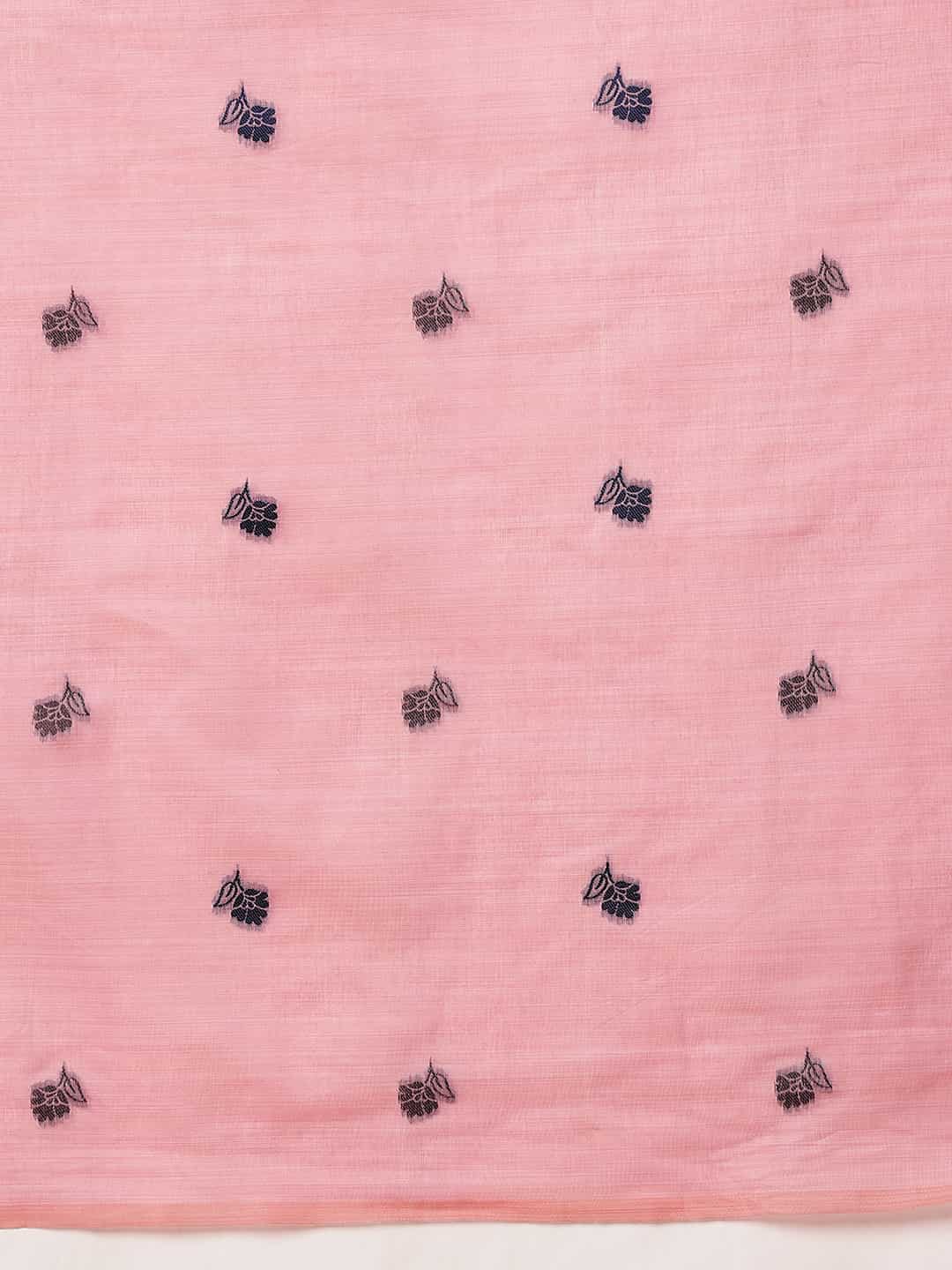 Handloom Inspired Premium Cotton Saree With Animal Motifs – Pink – view 5