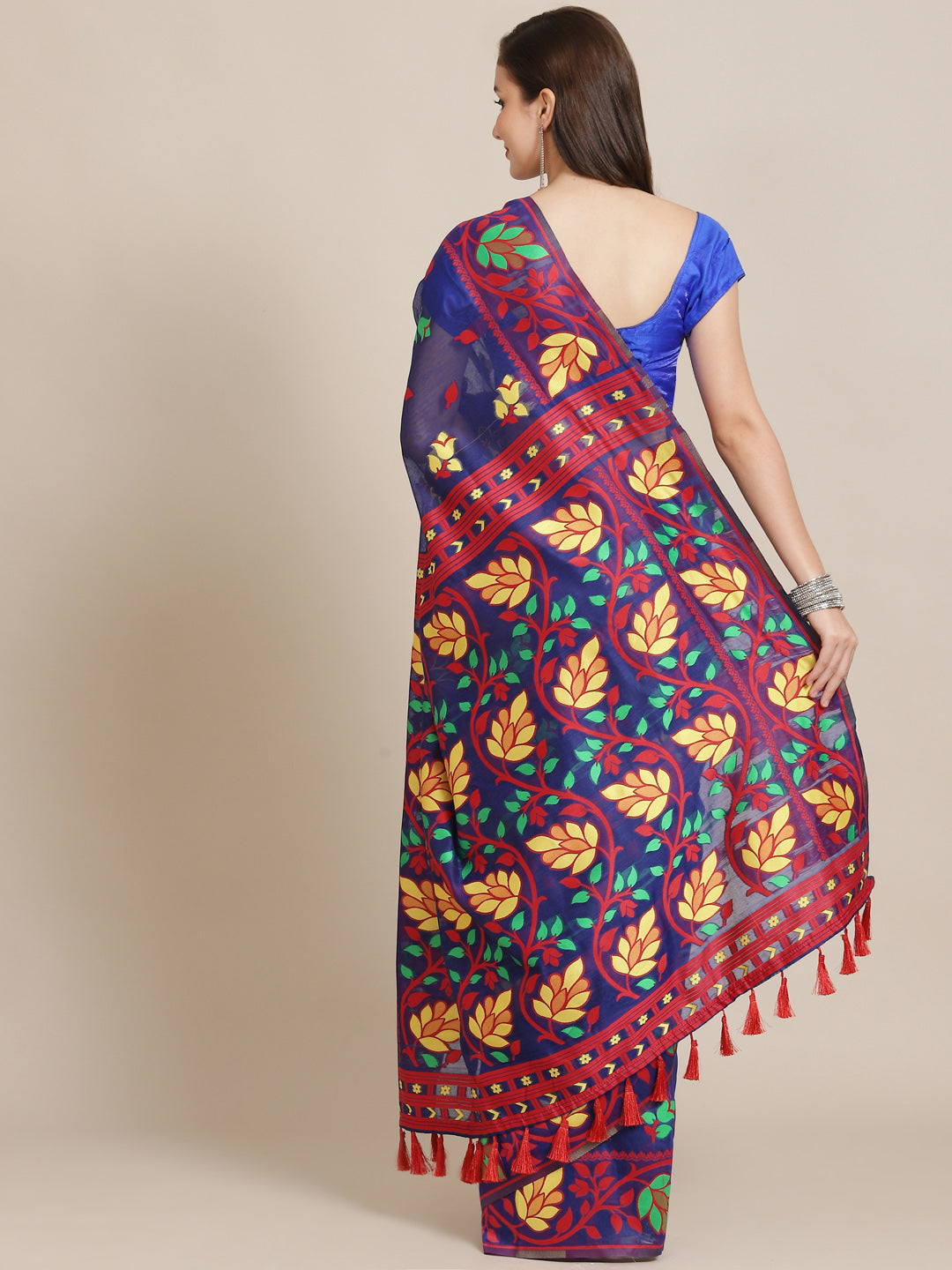 Women's Pure Cotton Jamdani Saree With Unstitched Blouse Piece