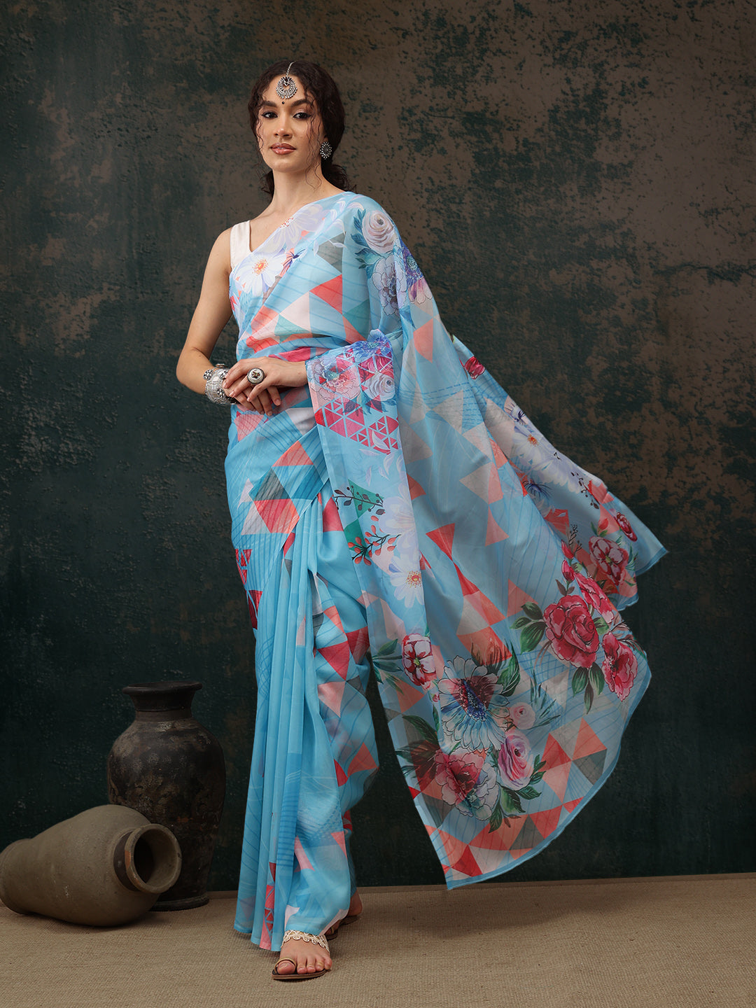 Abstract Chanderi Polyester Silk Saree