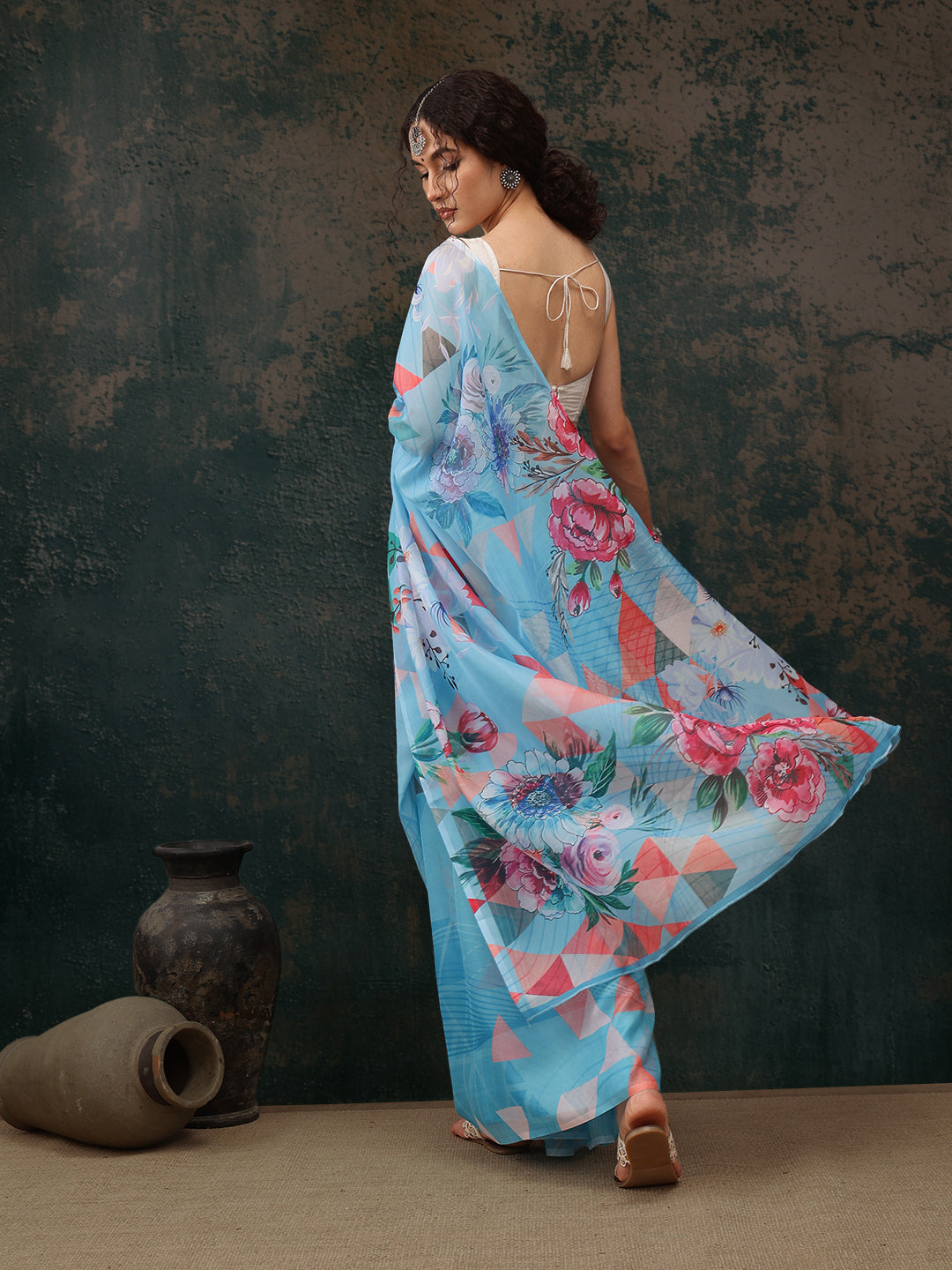 Abstract Chanderi Polyester Silk Saree