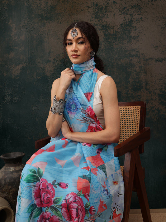 Abstract Chanderi Polyester Silk Saree