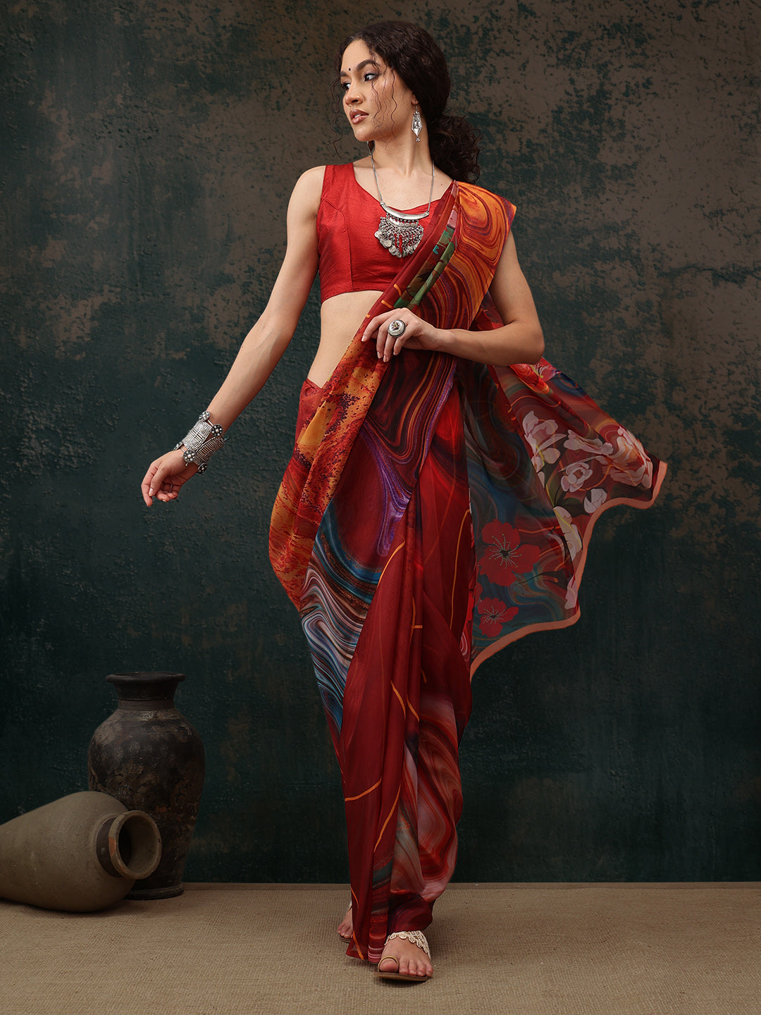 Abstract Chanderi Polyester Silk Saree