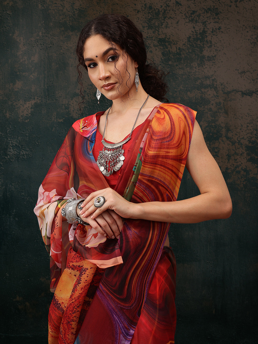 Abstract Chanderi Polyester Silk Saree
