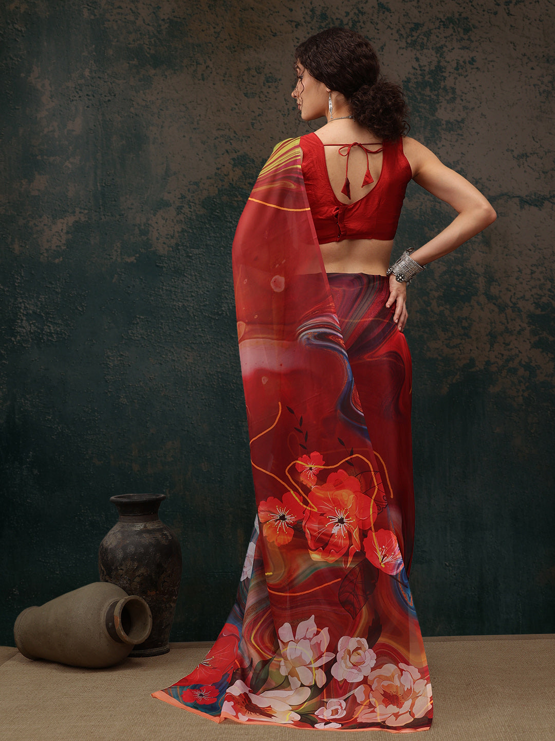 Abstract Chanderi Polyester Silk Saree