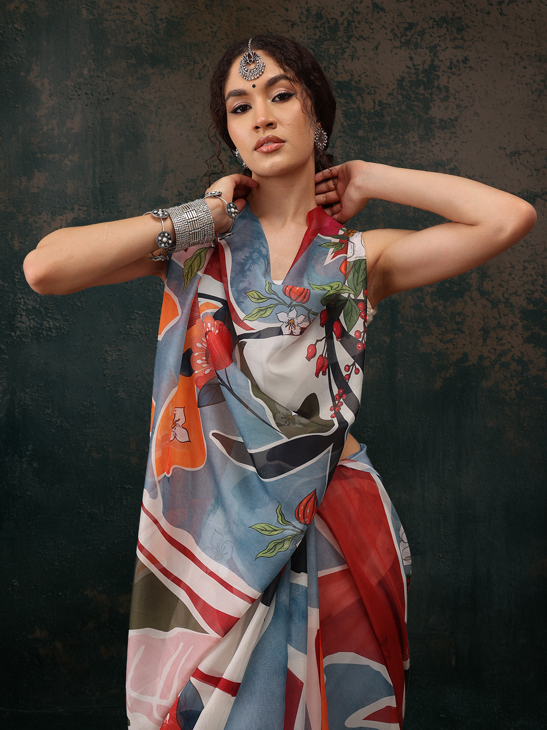 Abstract Chanderi Polyester Silk Saree