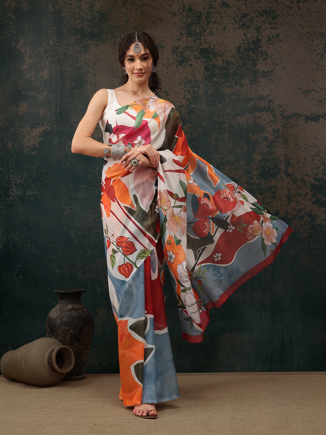 Abstract Chanderi Polyester Silk Saree