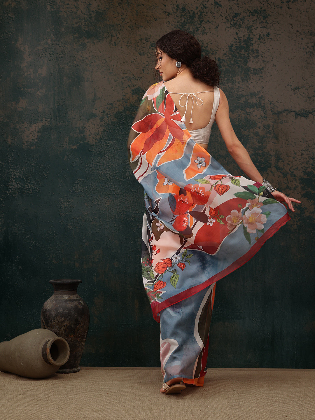 Abstract Chanderi Polyester Silk Saree