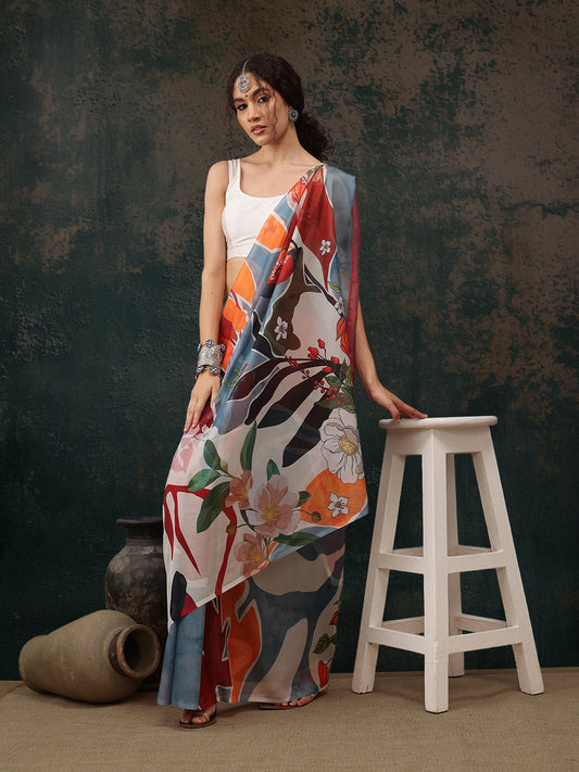 Abstract Chanderi Polyester Silk Saree