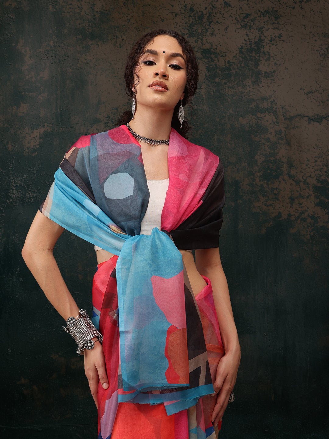Abstract Chanderi Polyester Silk Saree