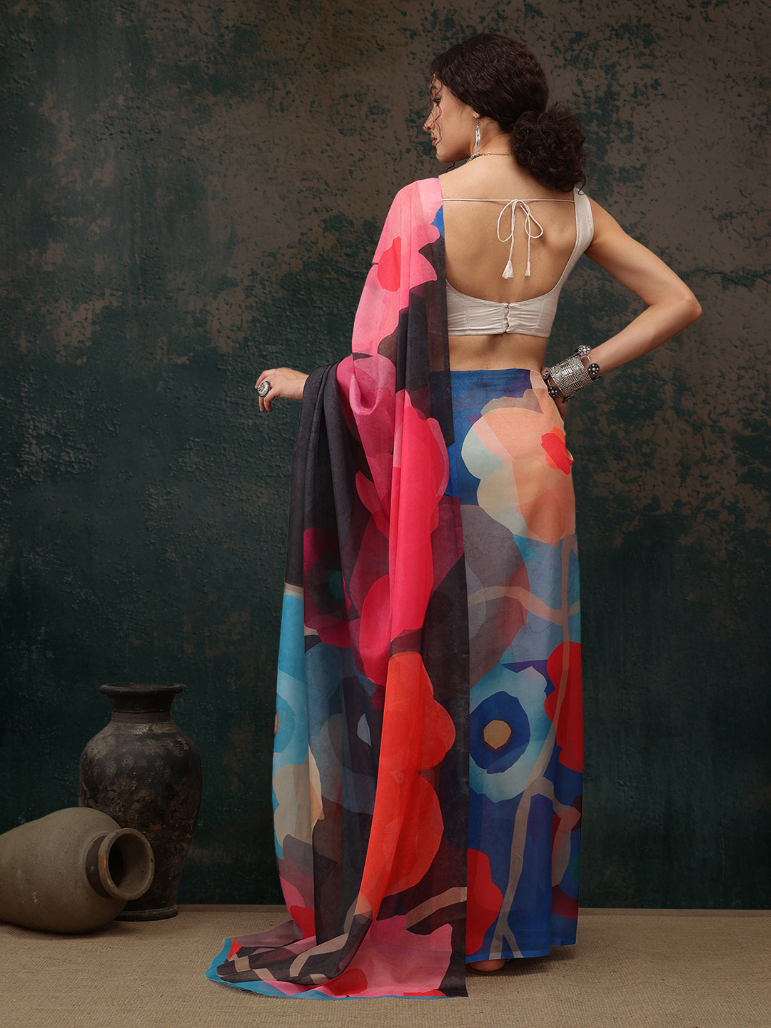 Abstract Chanderi Polyester Silk Saree