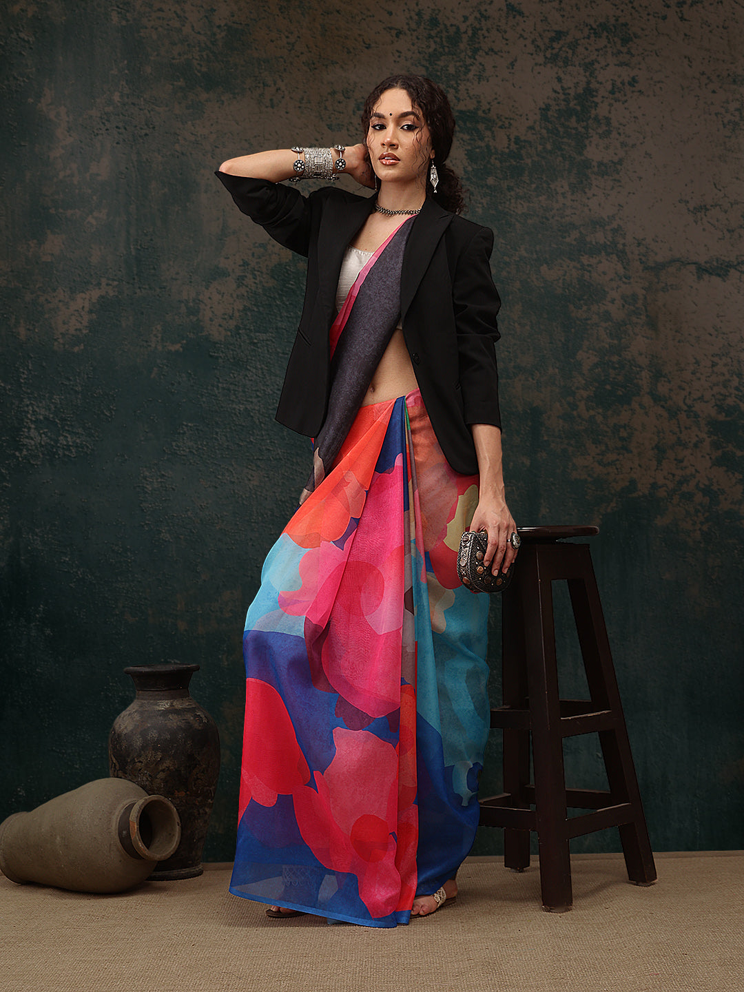 Abstract Chanderi Polyester Silk Saree
