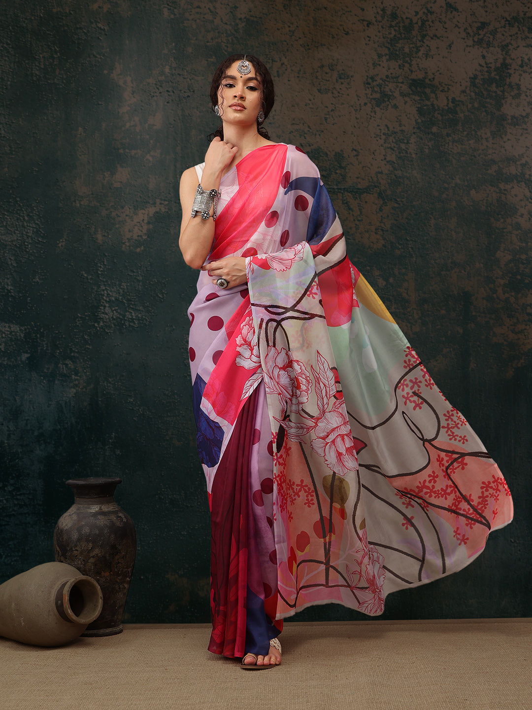 Abstract Chanderi Polyester Silk Saree