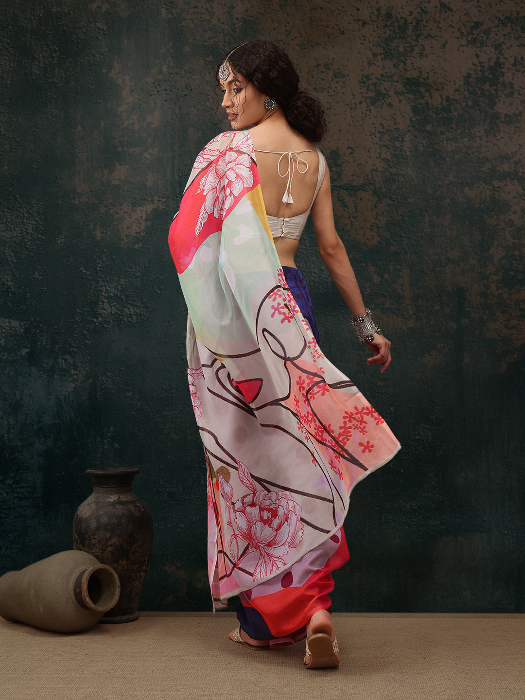 Abstract Chanderi Polyester Silk Saree