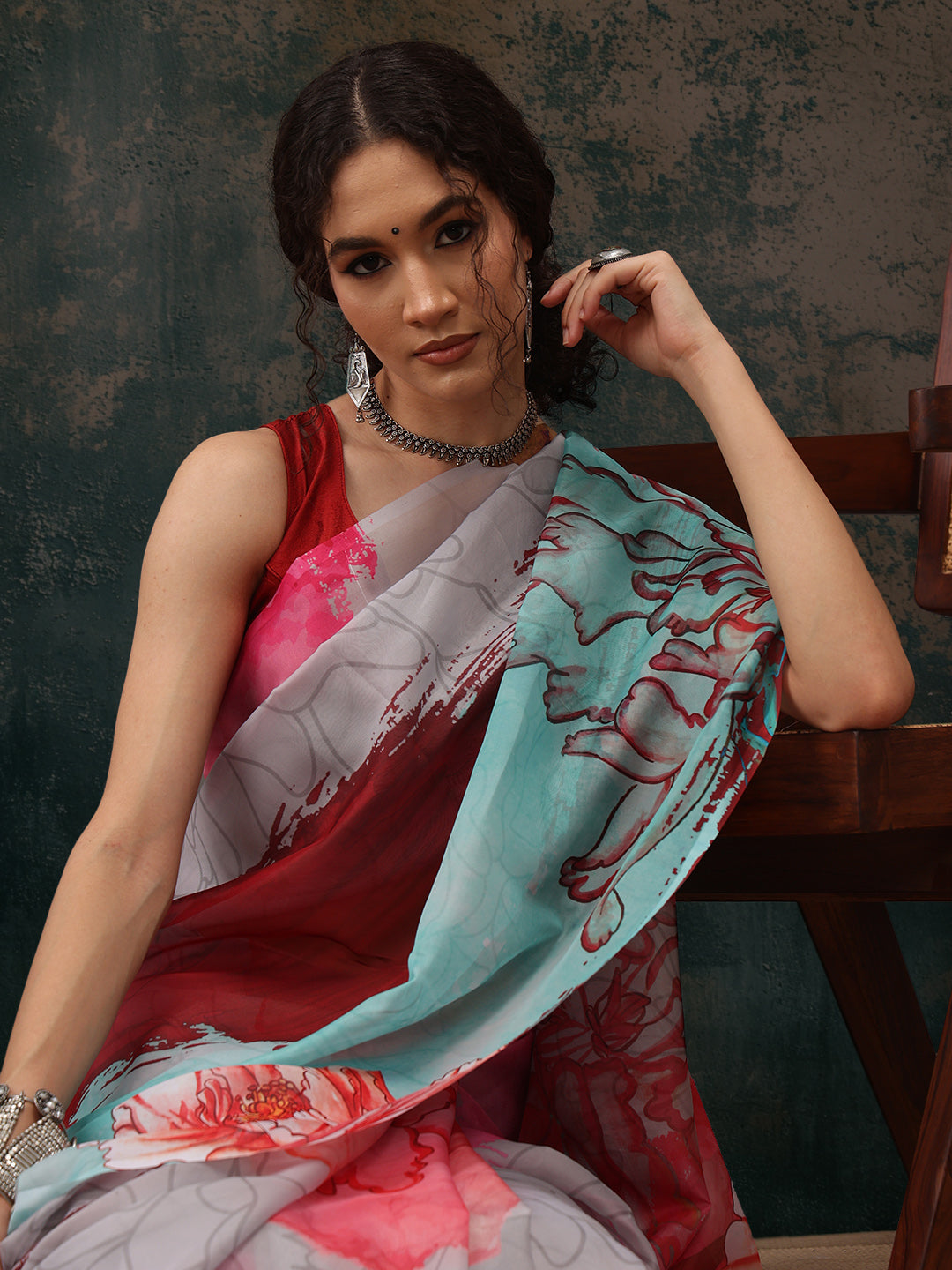 Abstract Chanderi Polyester Silk Saree