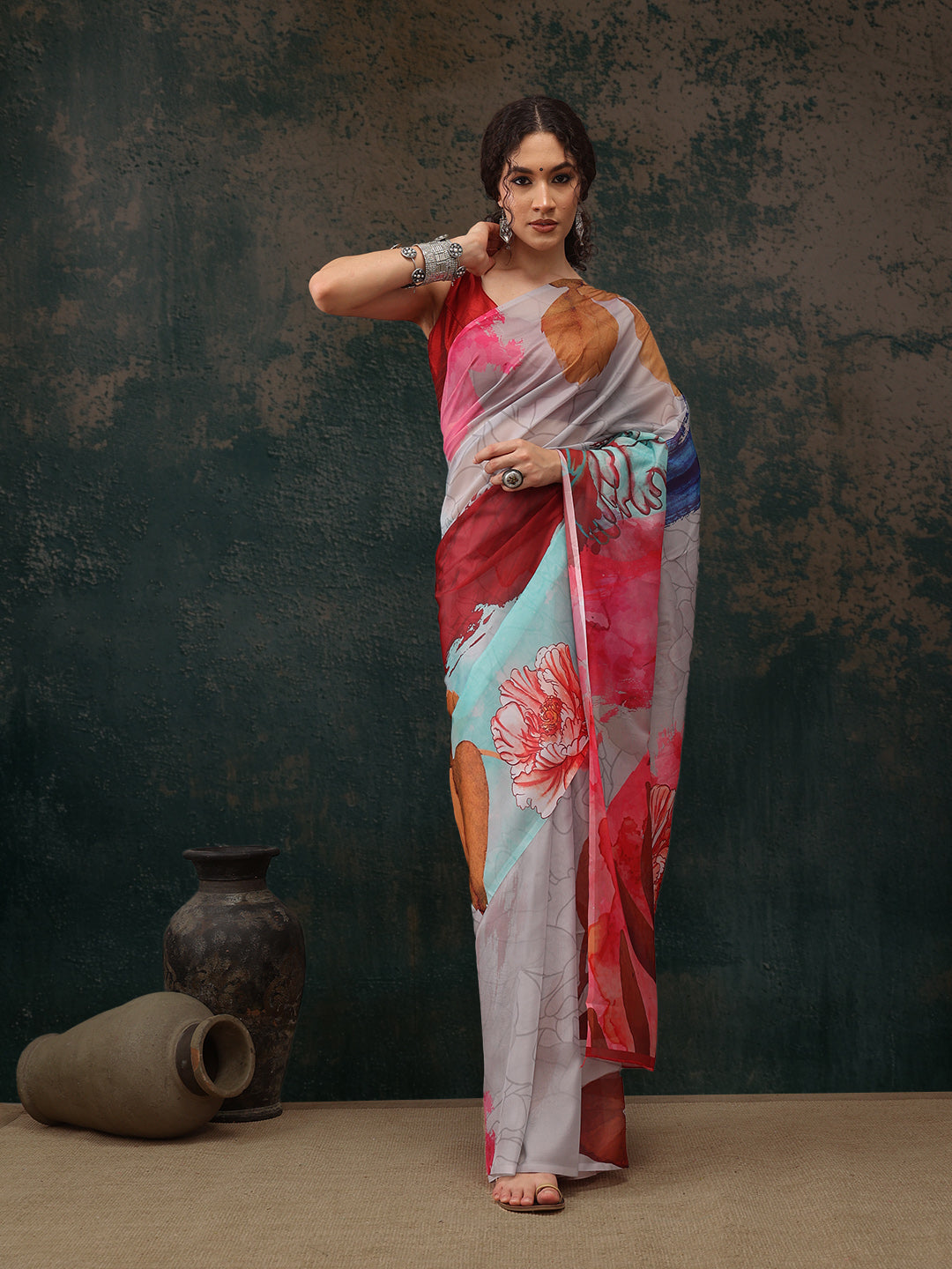 Abstract Chanderi Polyester Silk Saree