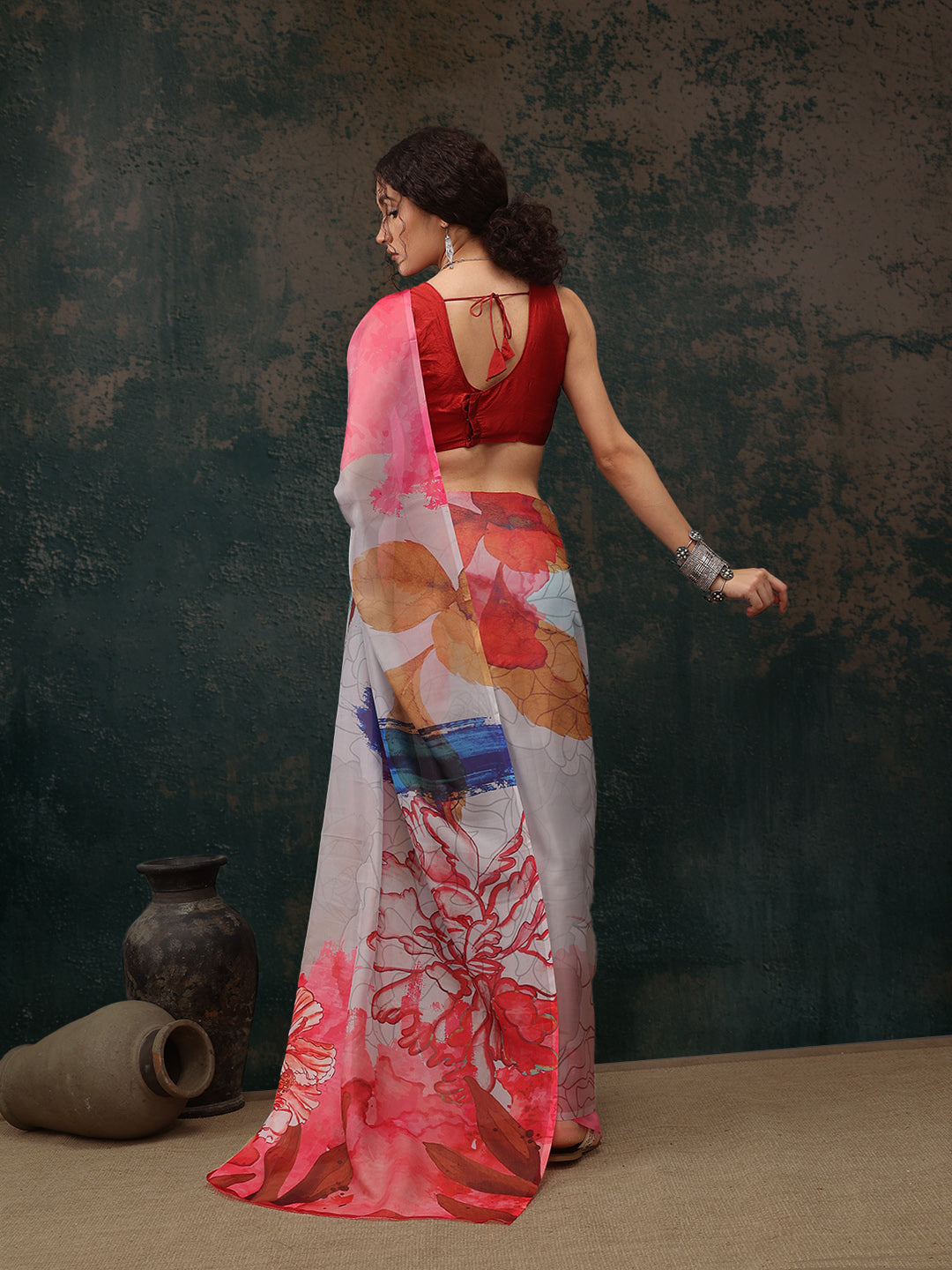 Abstract Chanderi Polyester Silk Saree