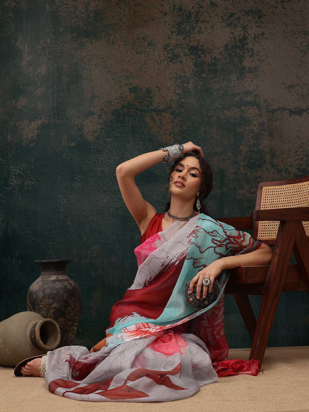 Abstract Chanderi Polyester Silk Saree