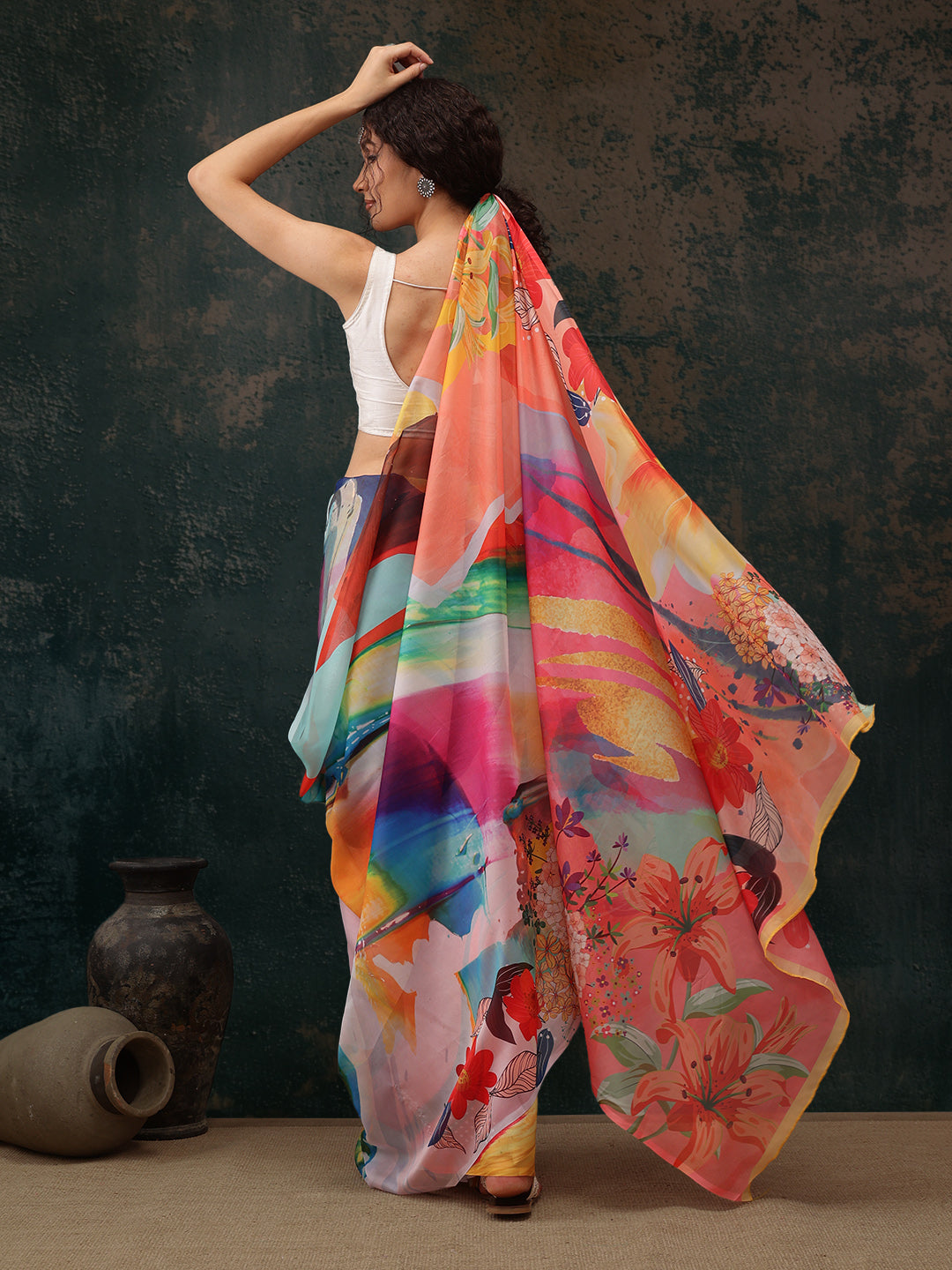 Abstract Chanderi Polyester Silk Saree