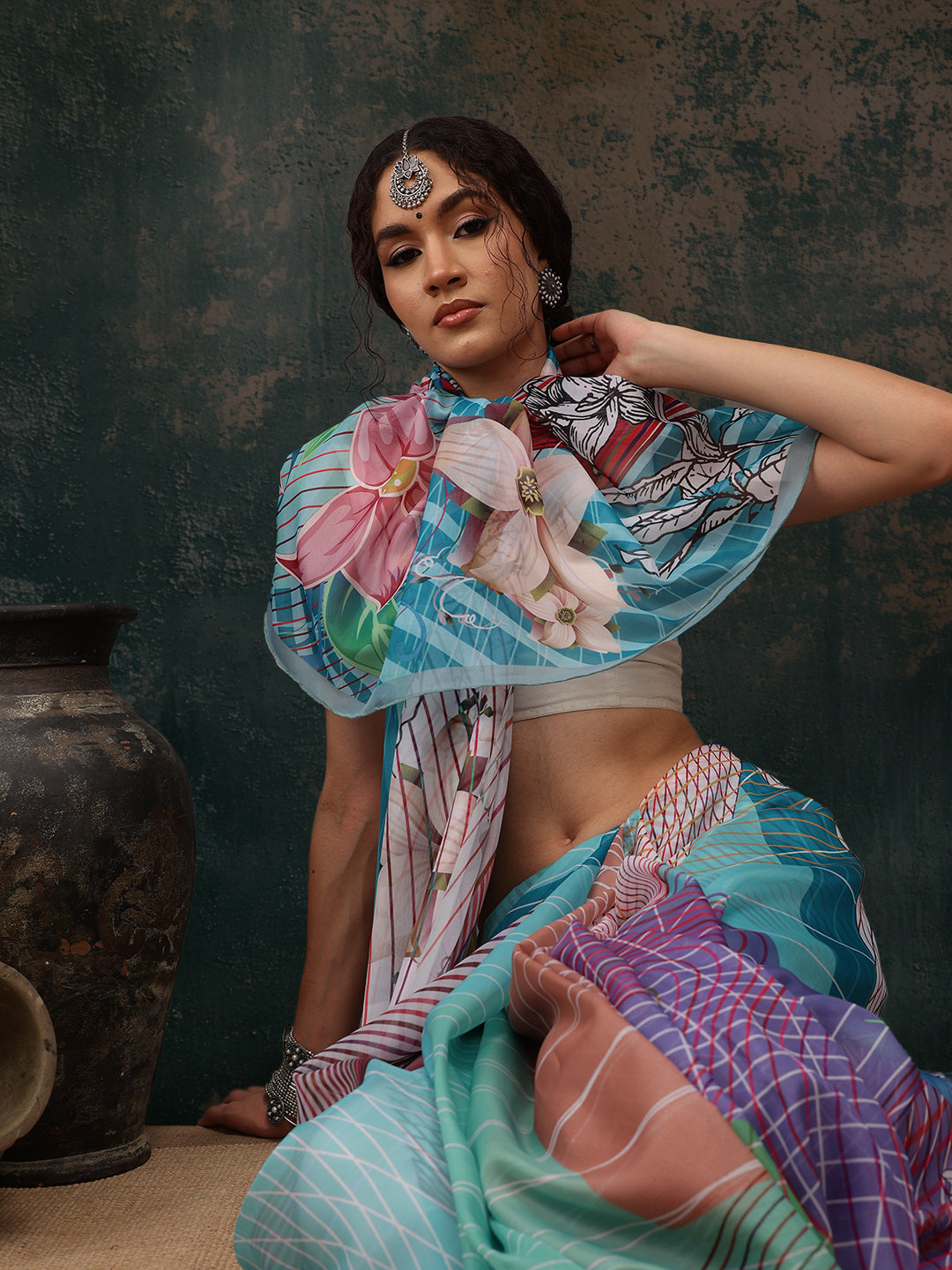 Abstract Chanderi Polyester Silk Saree