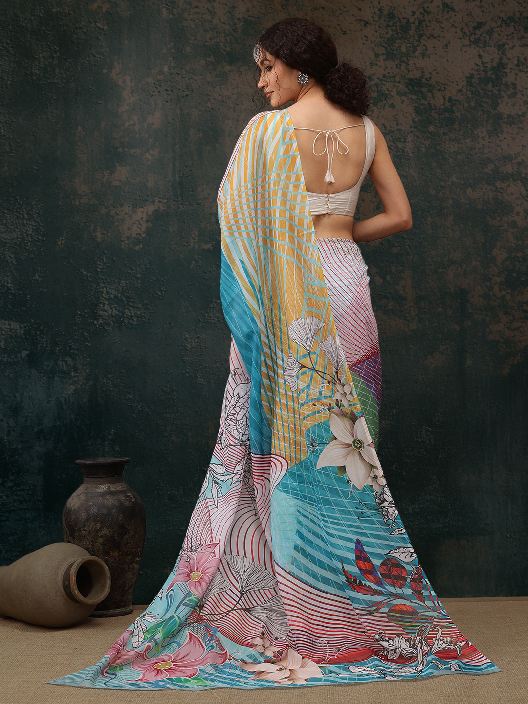 Abstract Chanderi Polyester Silk Saree