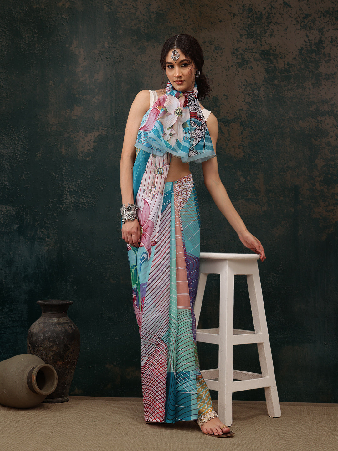 Abstract Chanderi Polyester Silk Saree