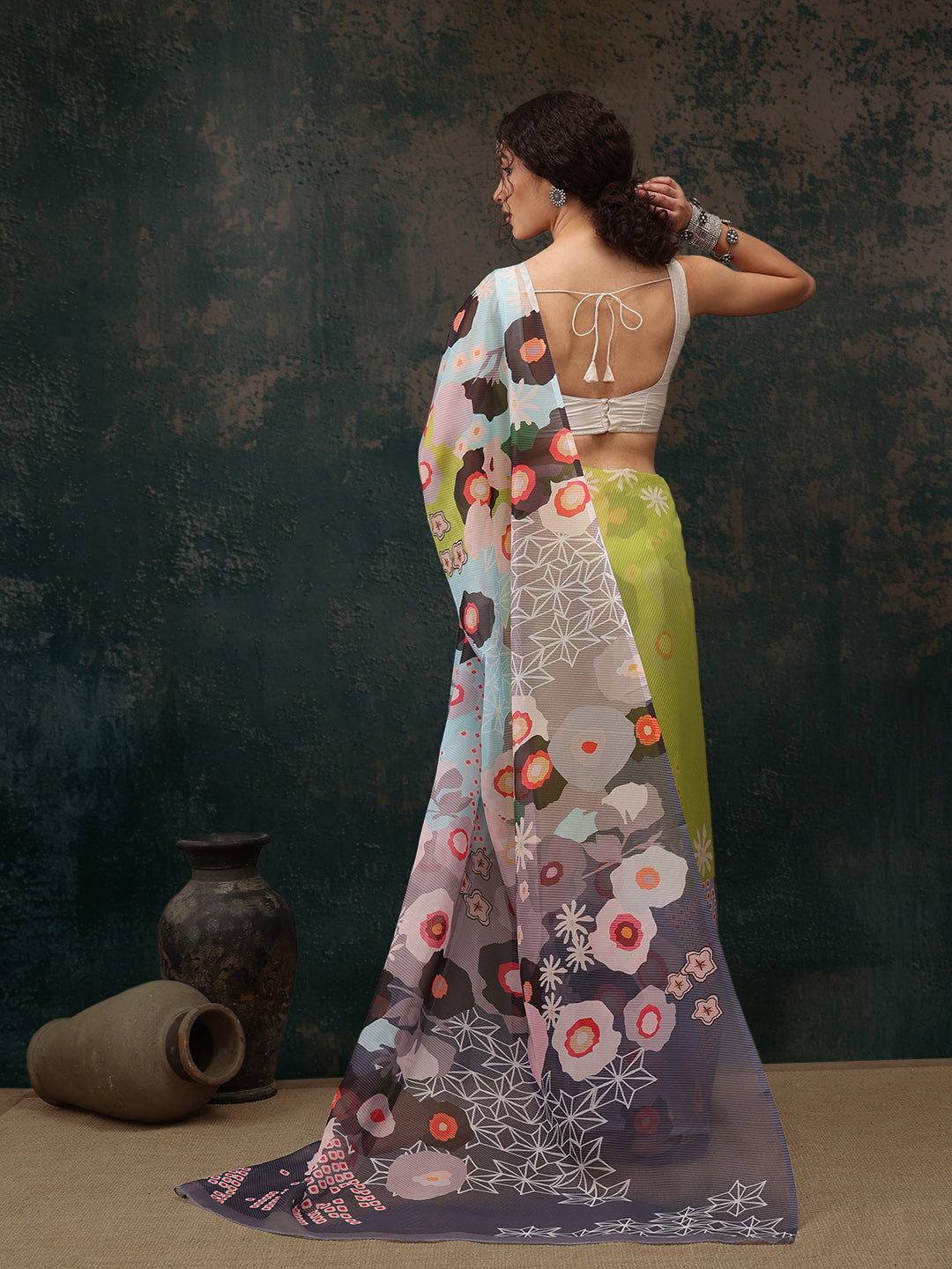 Abstract Chanderi Polyester Silk Saree